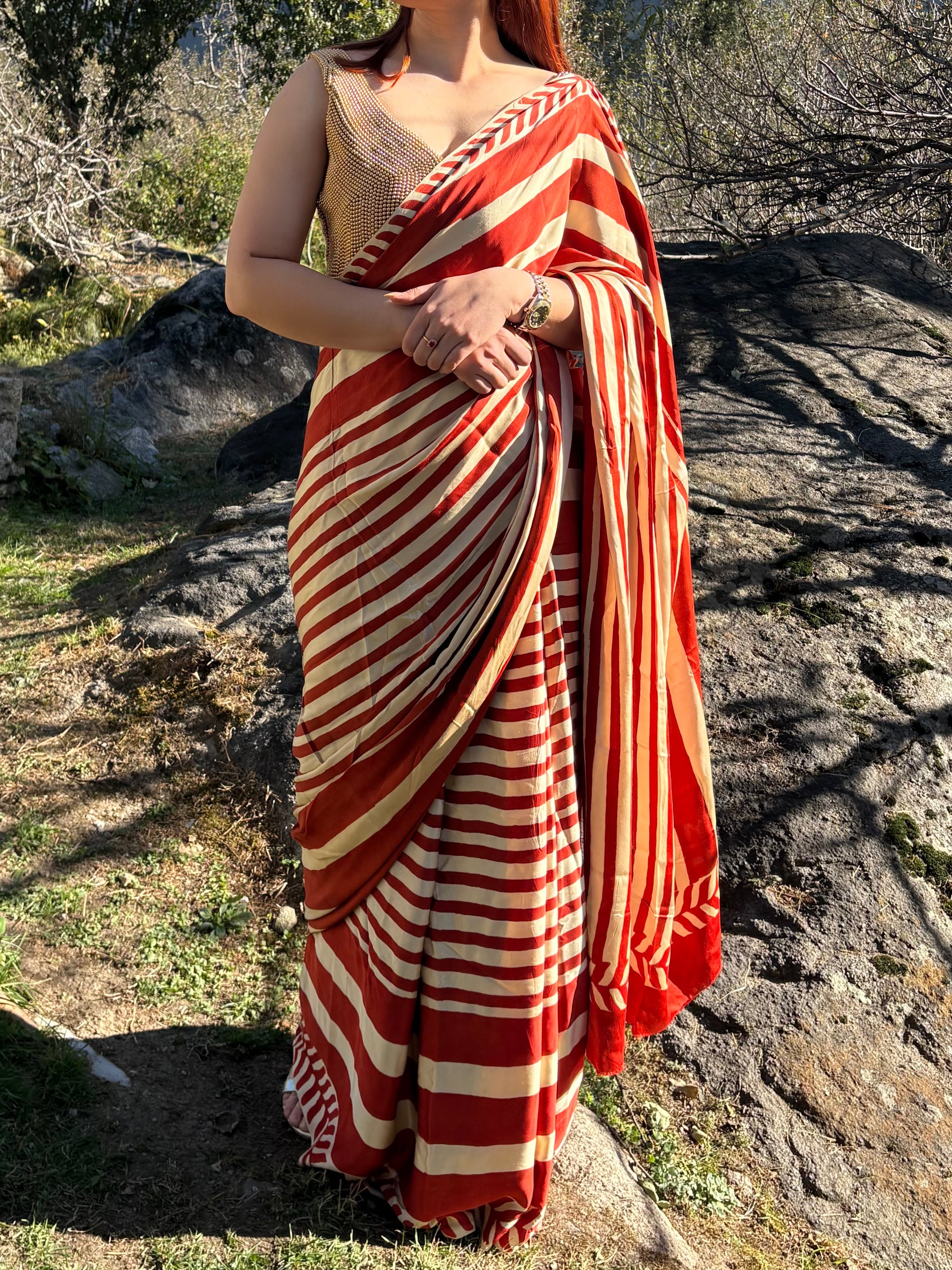 Pure Ajrakh modal silk saree