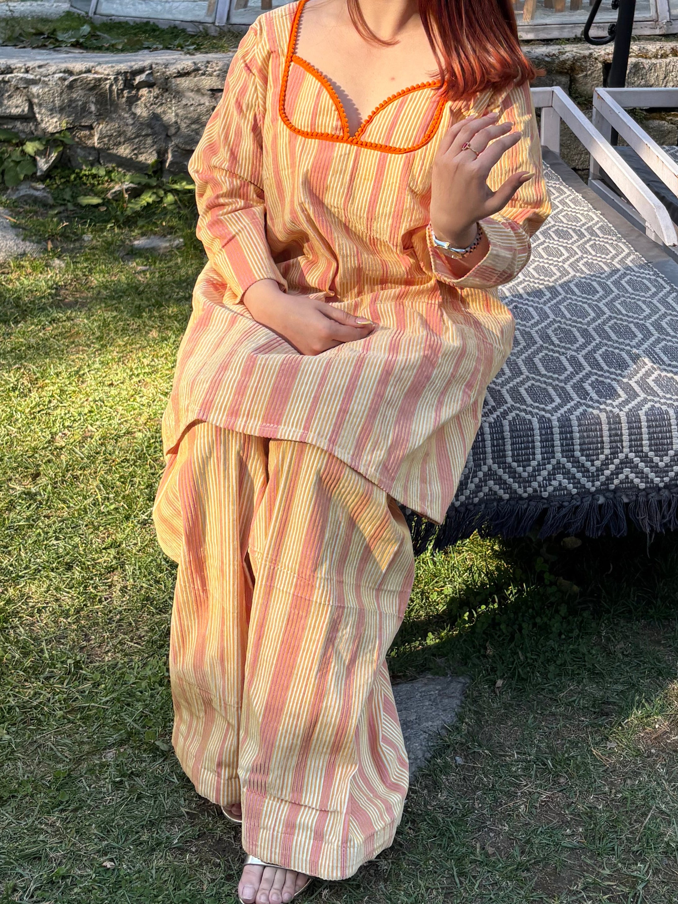 Orange and Yellow oversized farshi salwar suit