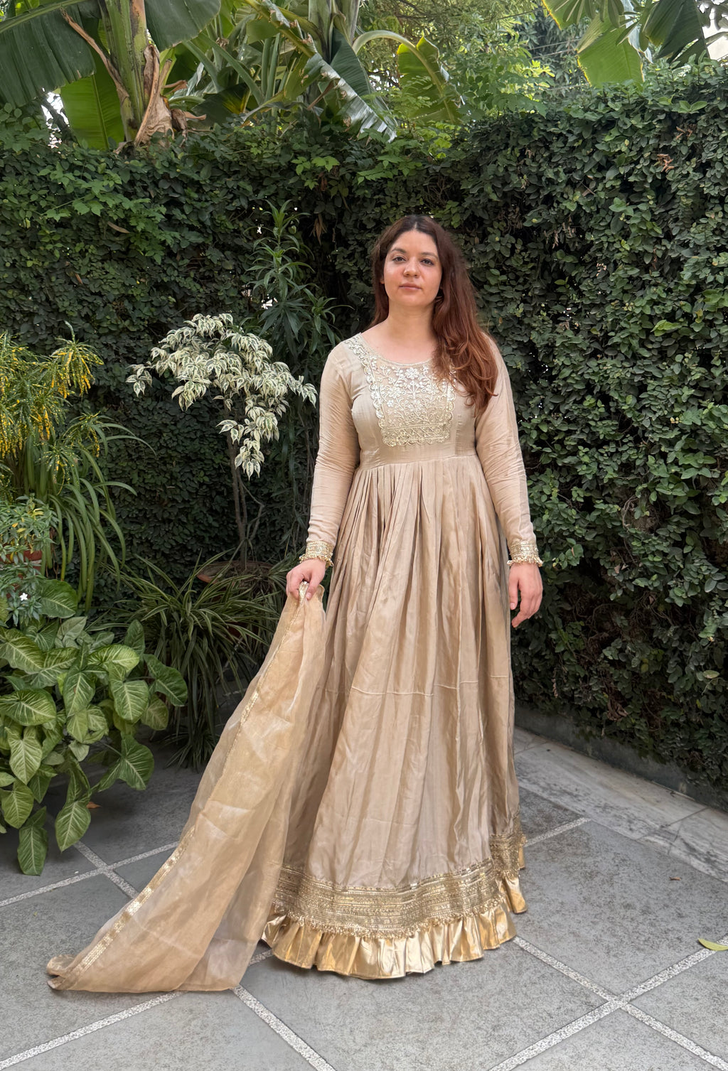 Golden Elegance Anarkali Suit Set