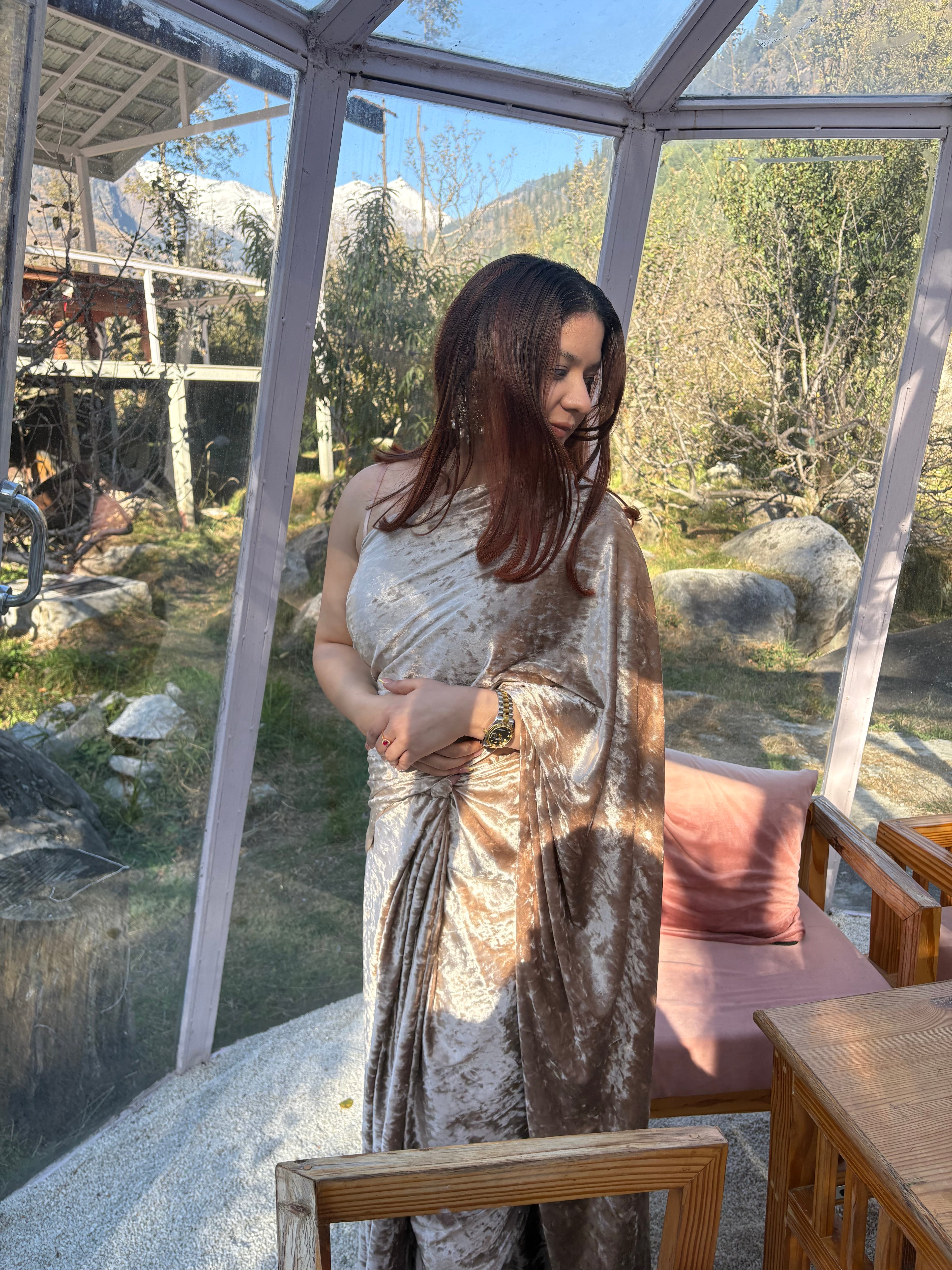 Velvet Mist saree- Stitched Saree with Unstitched Blouse