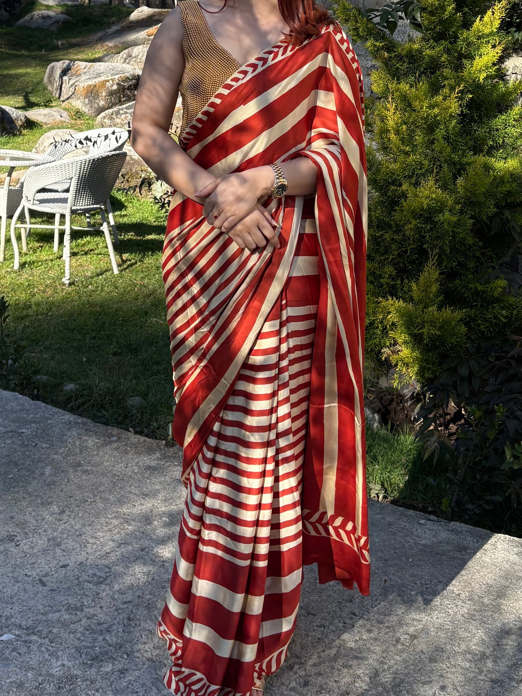 Pure Ajrakh modal silk saree