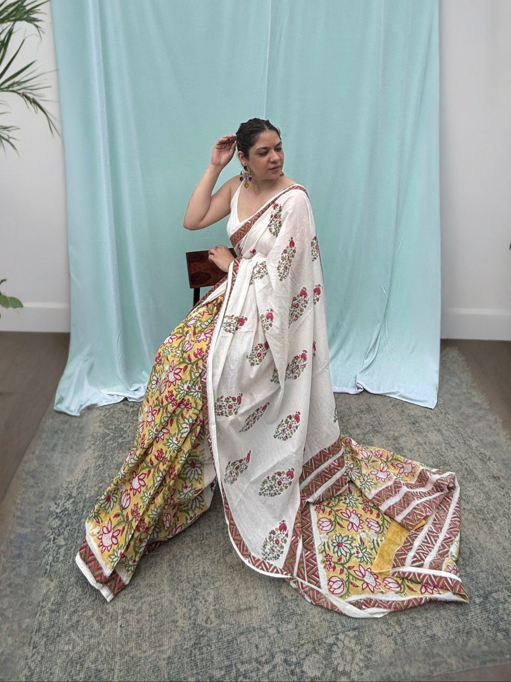 white cotton mulmul saree