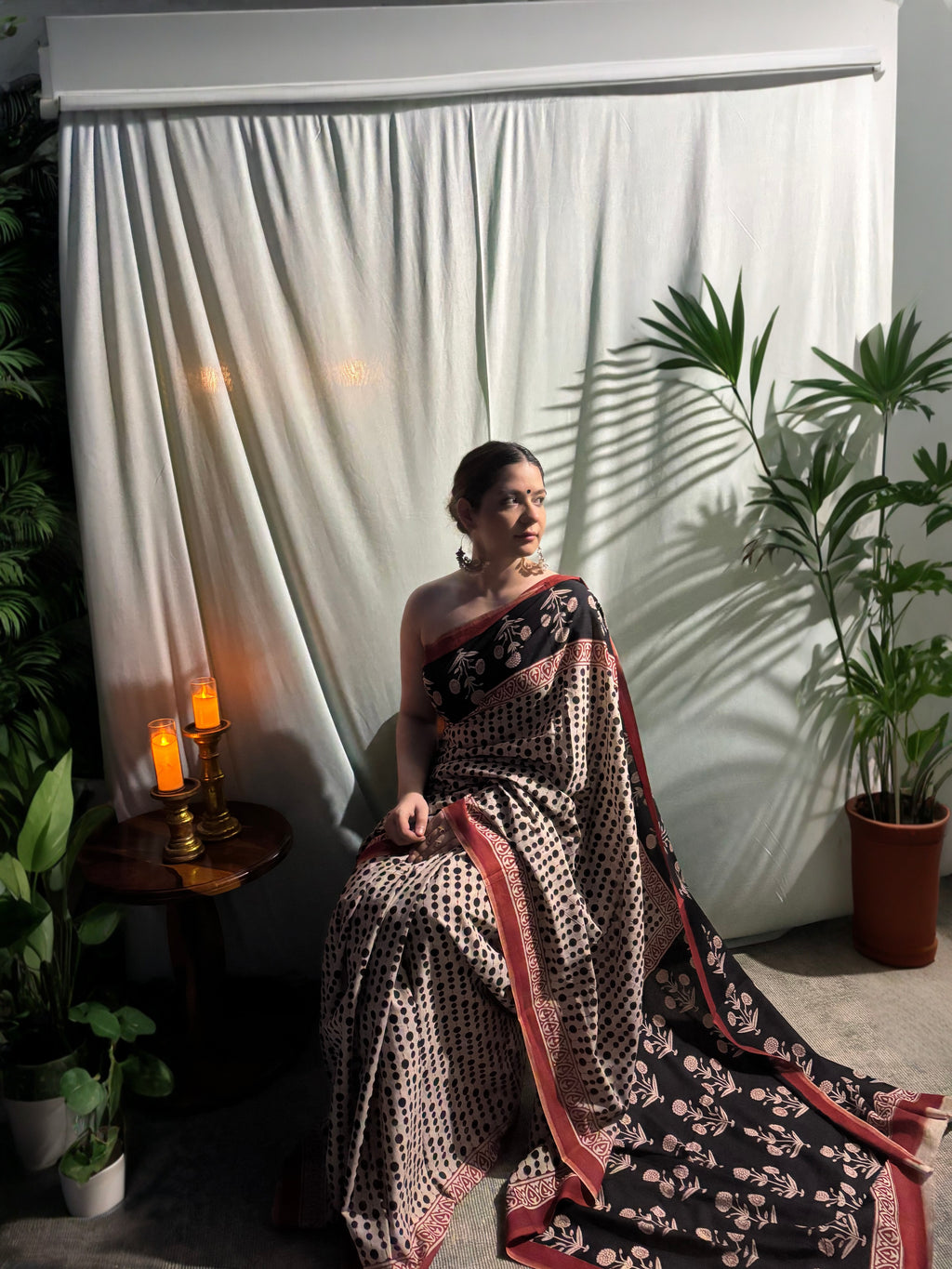 Bagru handblock printed pure cotton Mulmul Saree with blouse piece