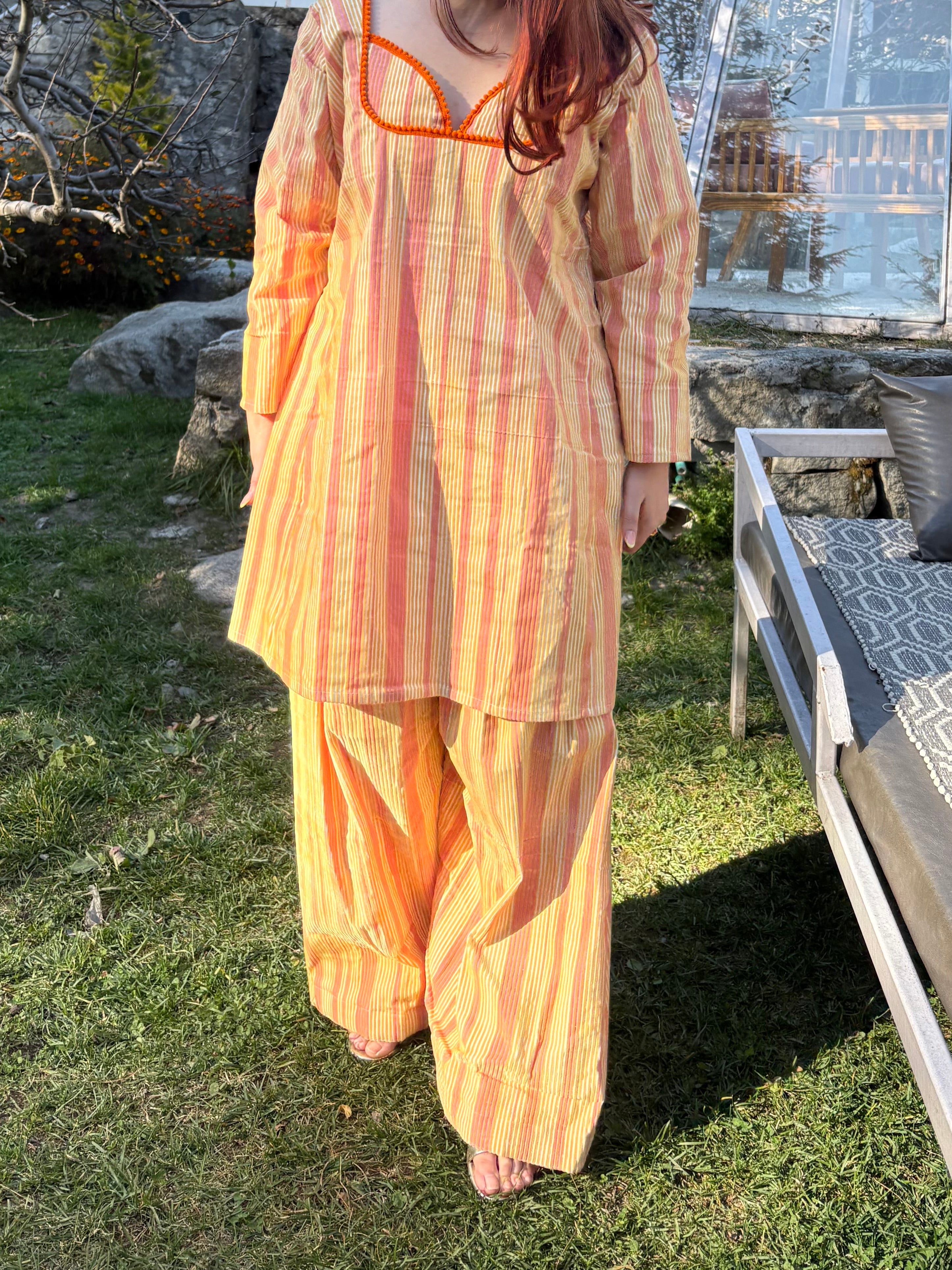 Orange and Yellow oversized farshi salwar suit