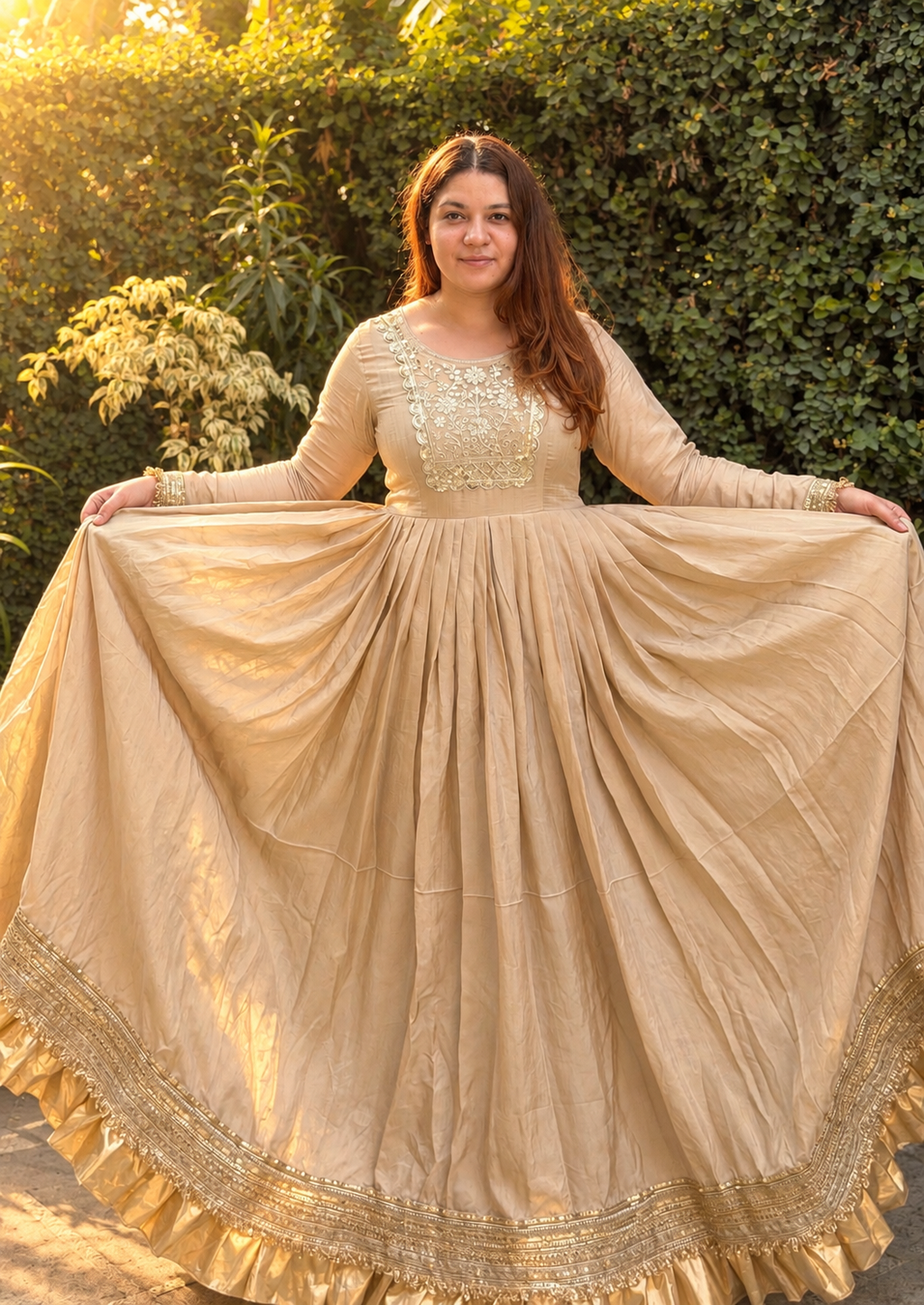 Golden Elegance Anarkali Suit Set