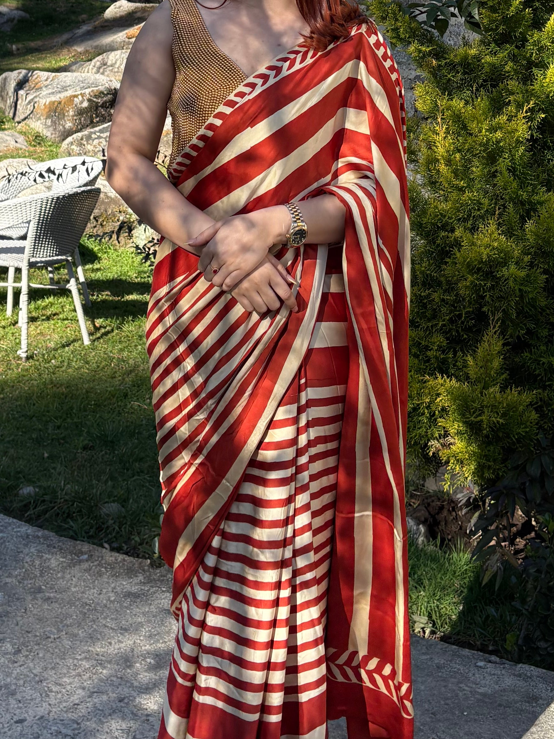 Pure Ajrakh modal silk saree