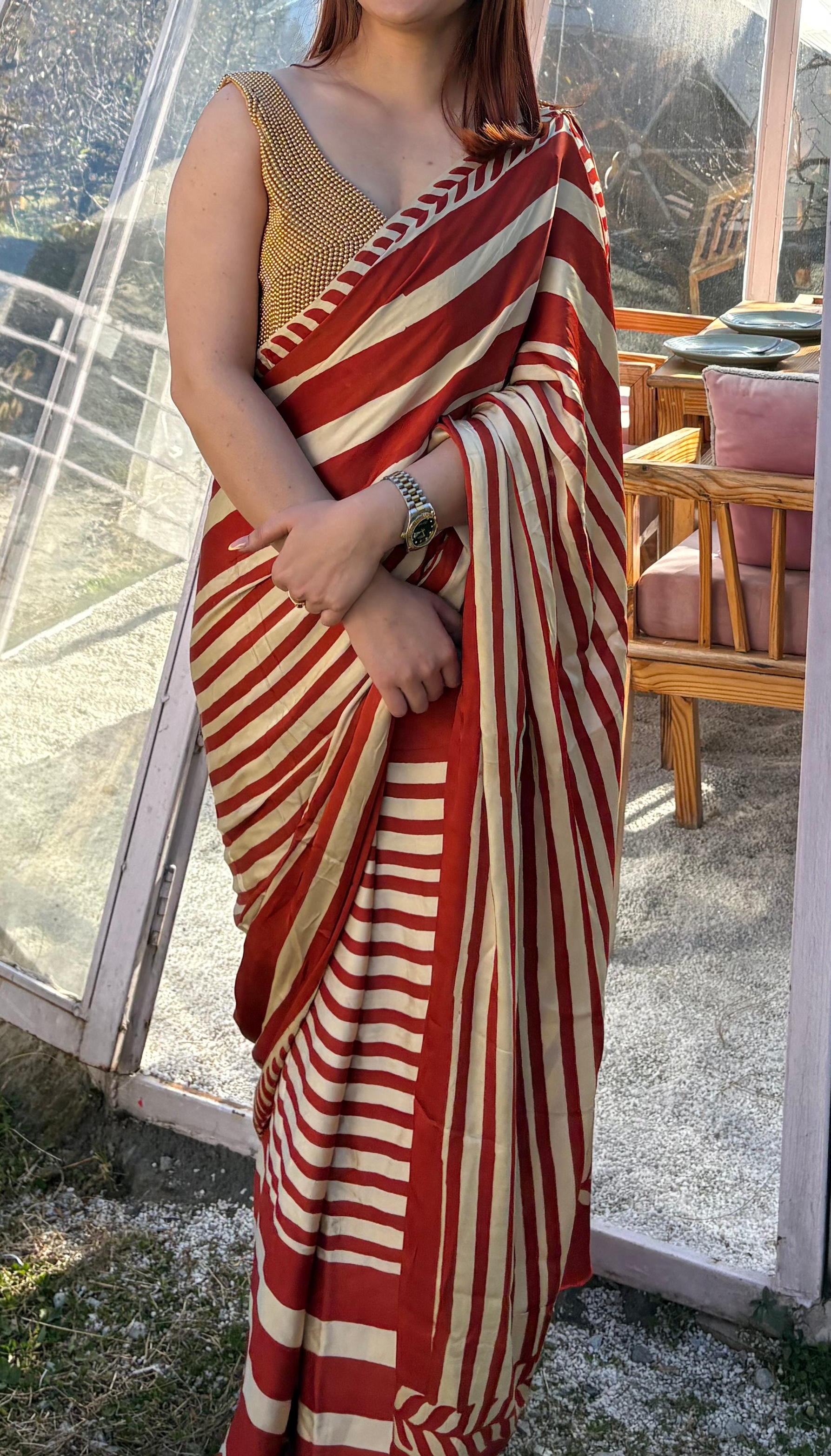 Pure Ajrakh modal silk saree