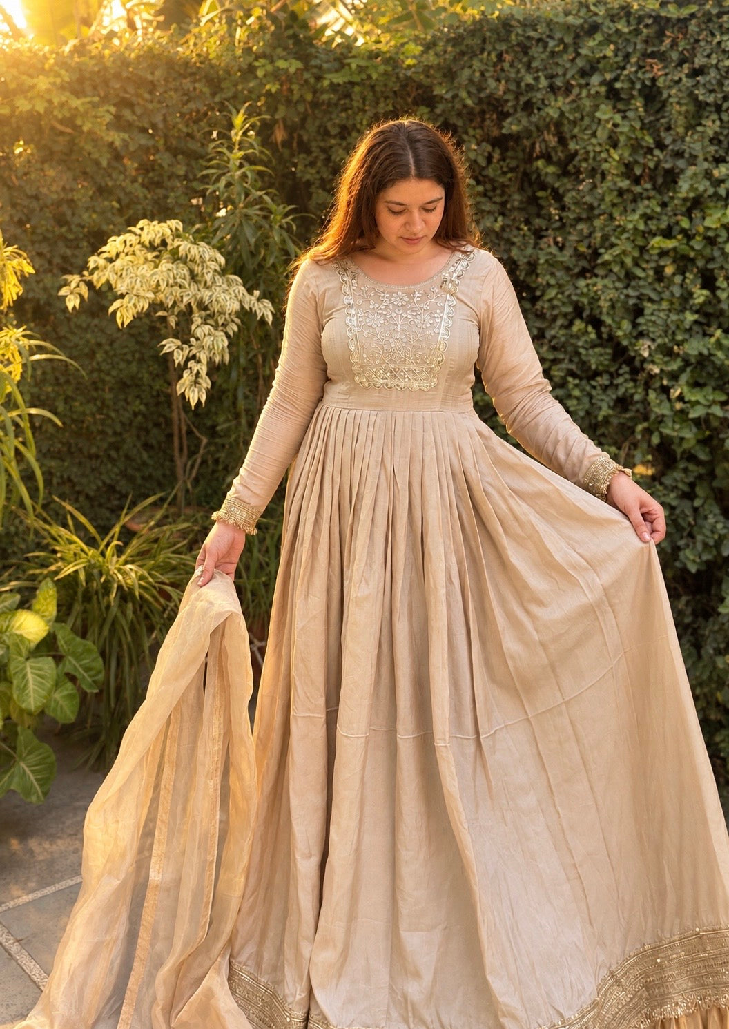 Golden Elegance Anarkali Suit Set
