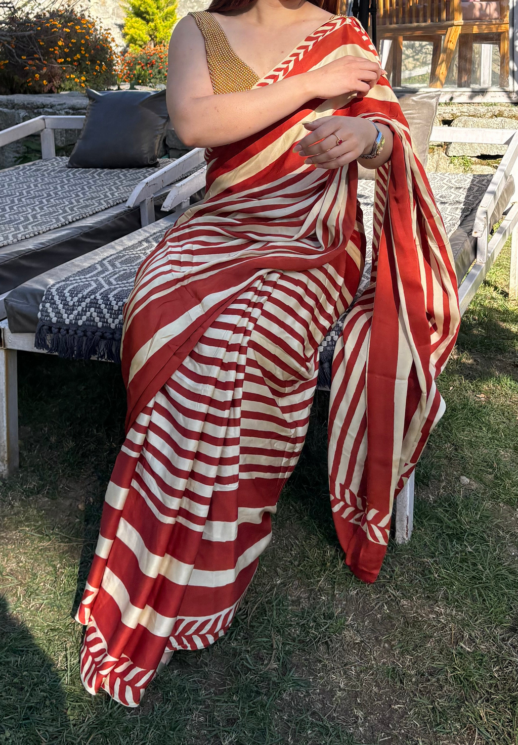 Pure Ajrakh modal silk saree
