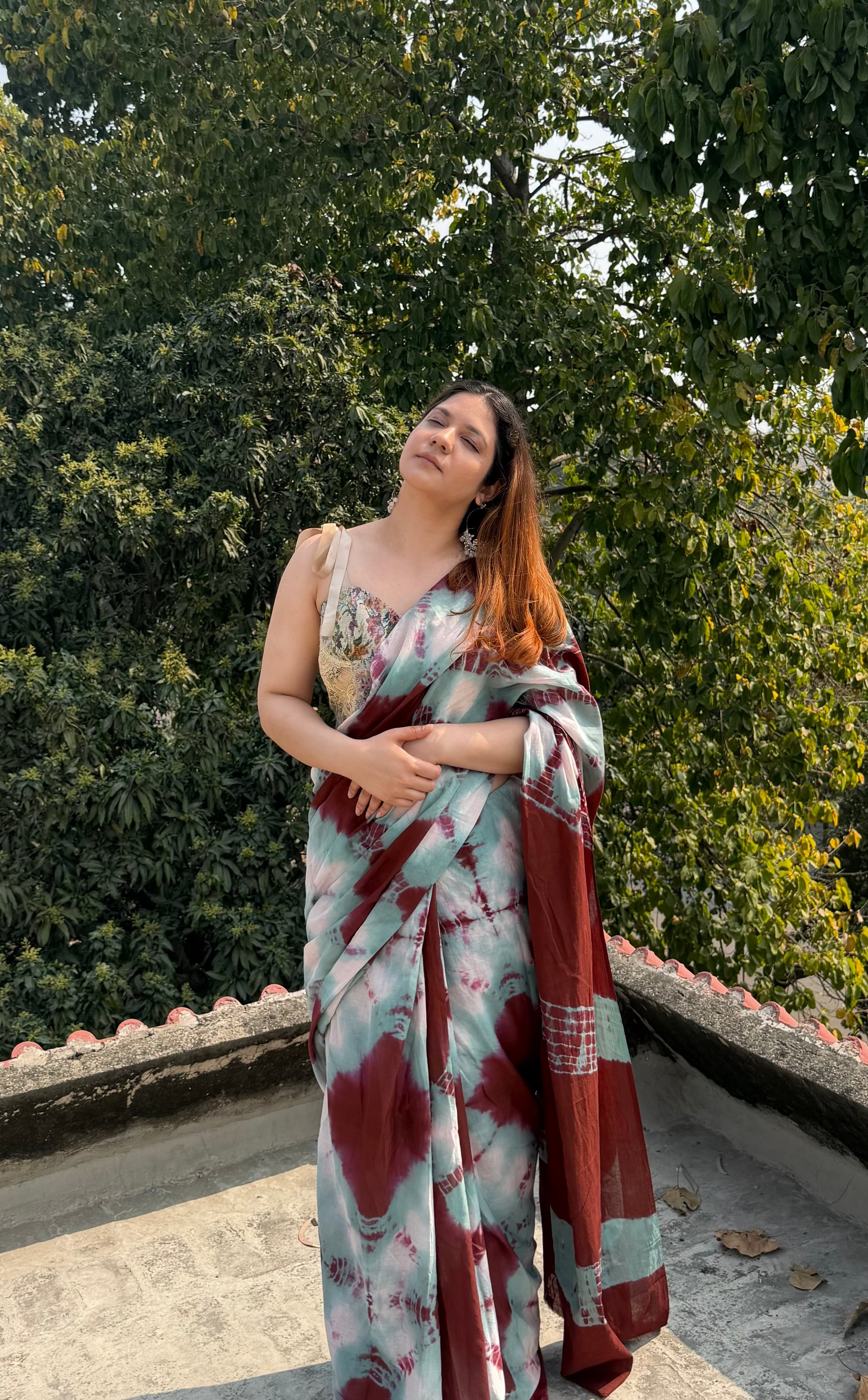 Bagru handblock printed pure cotton mulmul sarees with blouse piece.