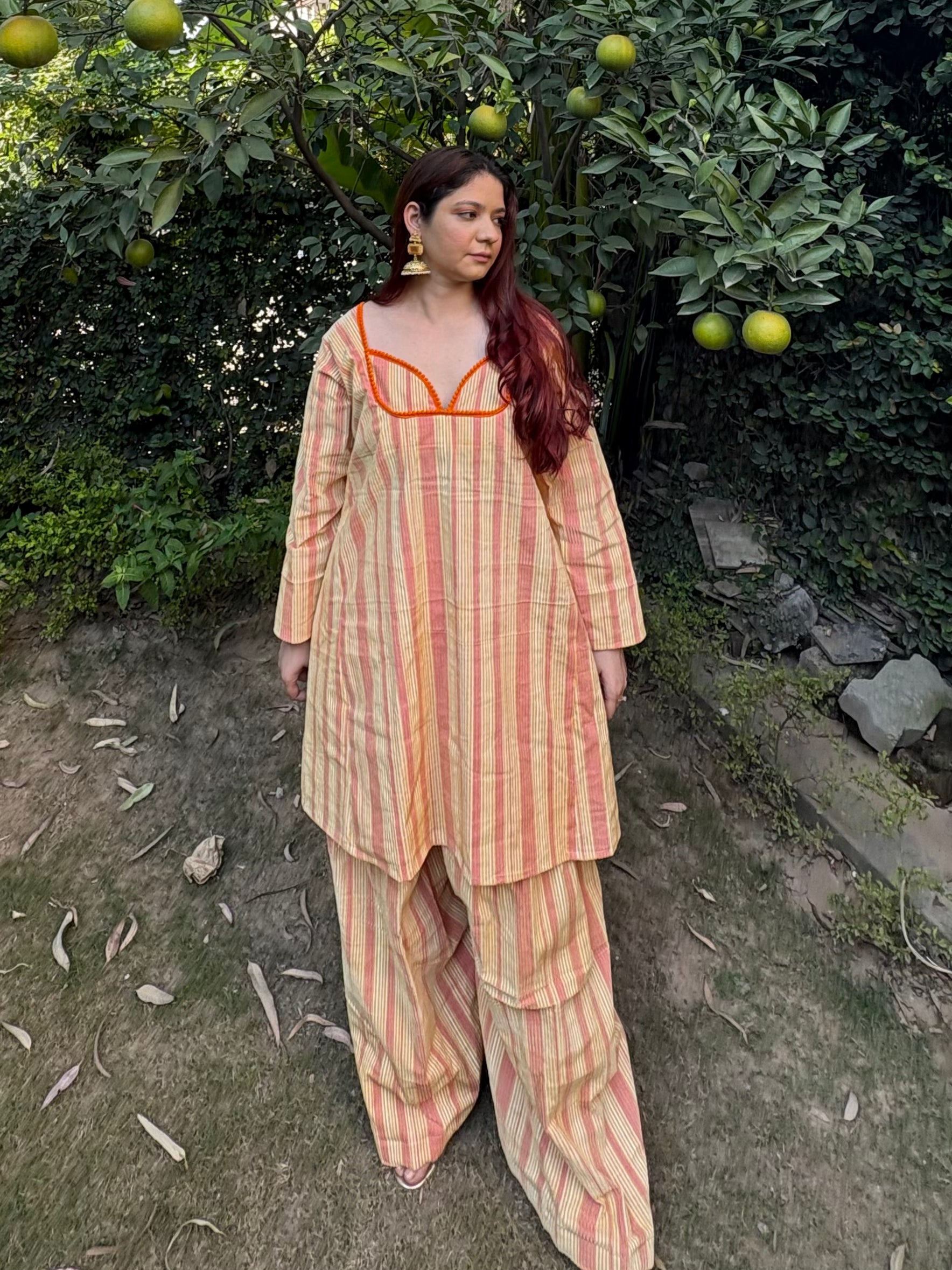 Orange and Yellow oversized farshi salwar suit