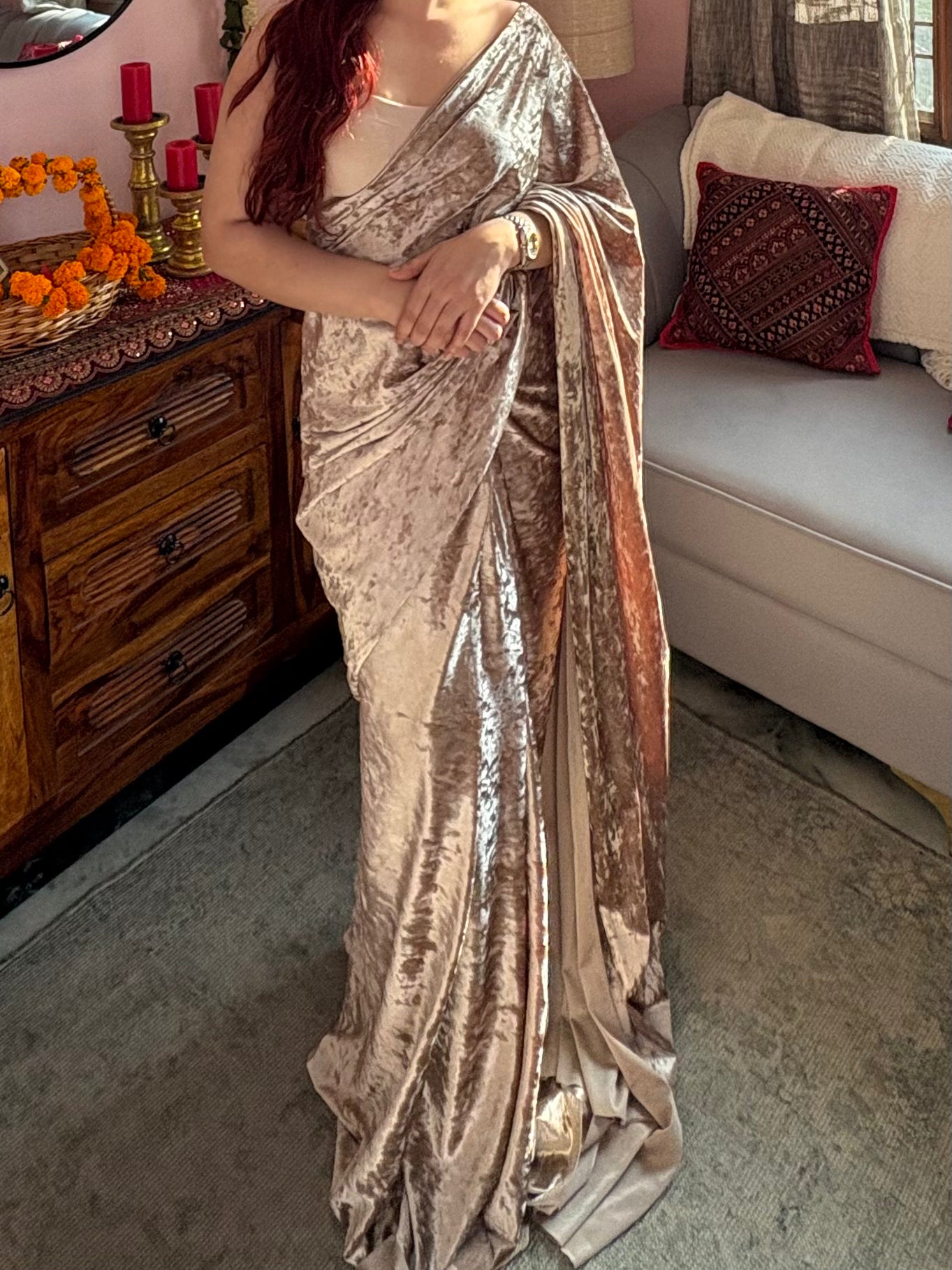 Velvet Mist saree- Stitched Saree with Unstitched Blouse