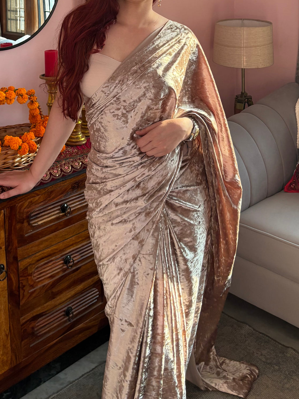 Velvet Mist saree- Stitched Saree with Unstitched Blouse