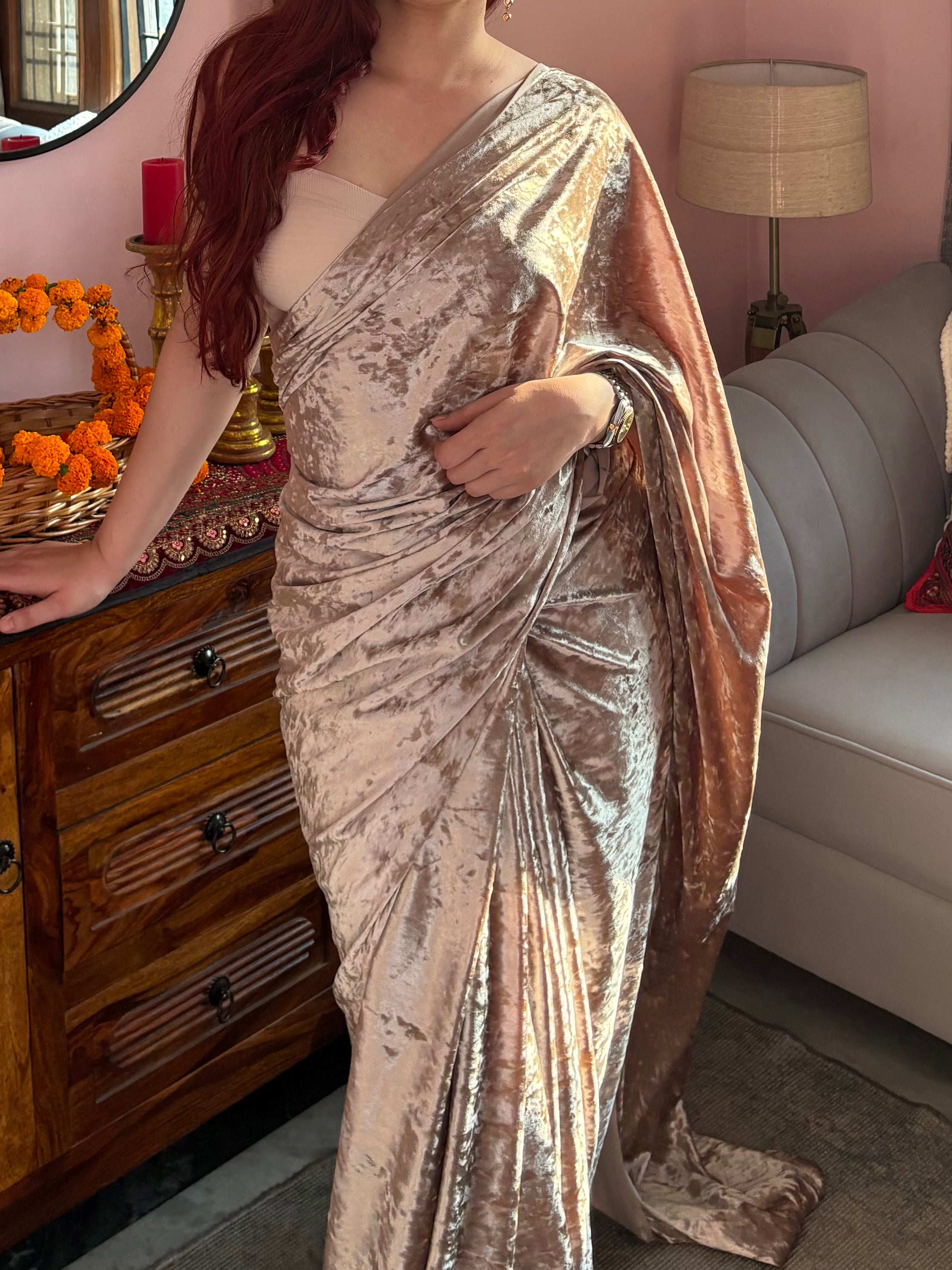 Velvet Mist saree- Stitched Saree with Unstitched Blouse