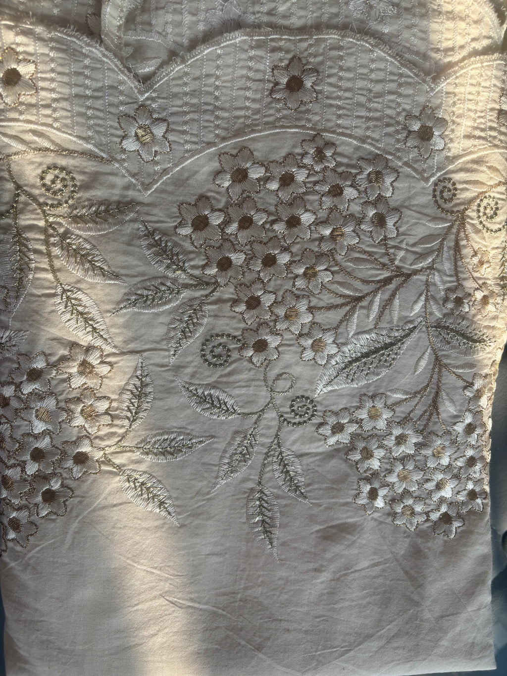 Kora Cotton Embroidered Stitched Saree with Unstitched Blouse