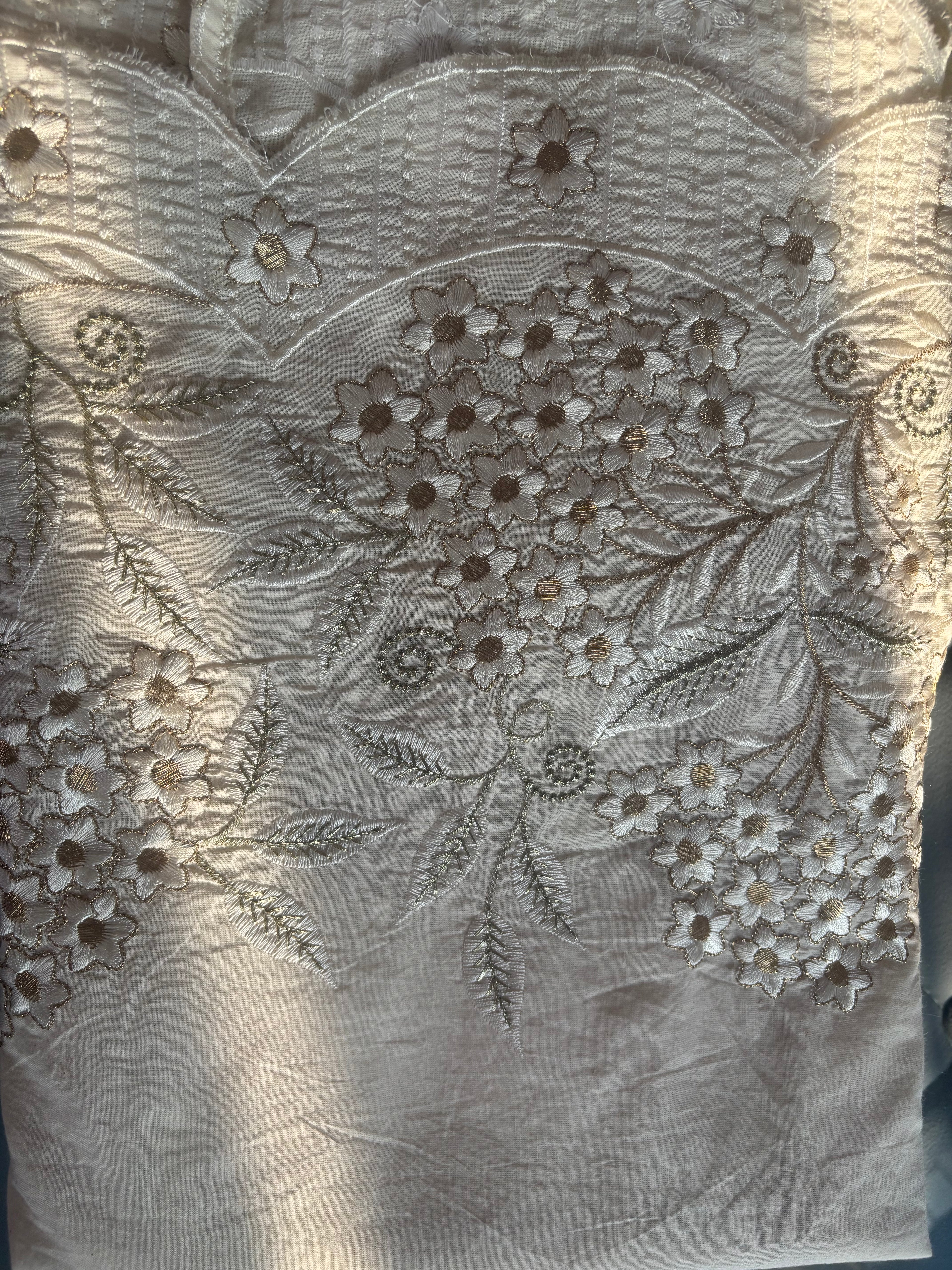 Kora Cotton Embroidered Stitched Saree with Unstitched Blouse