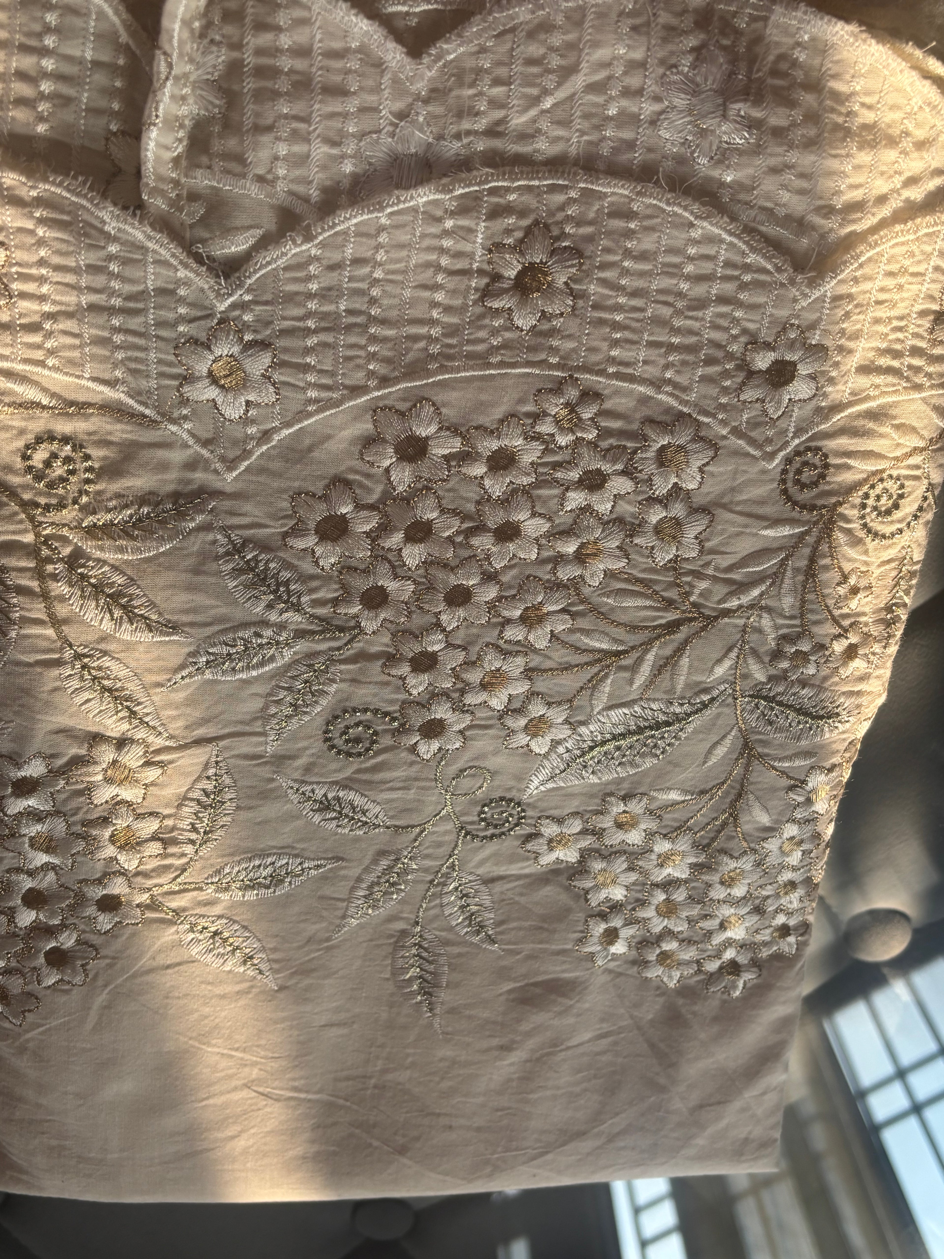 Kora Cotton Embroidered Stitched Saree with Unstitched Blouse