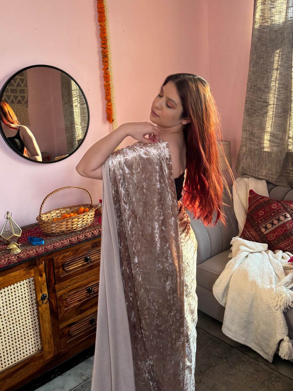 Velvet Mist saree- Stitched Saree with Unstitched Blouse