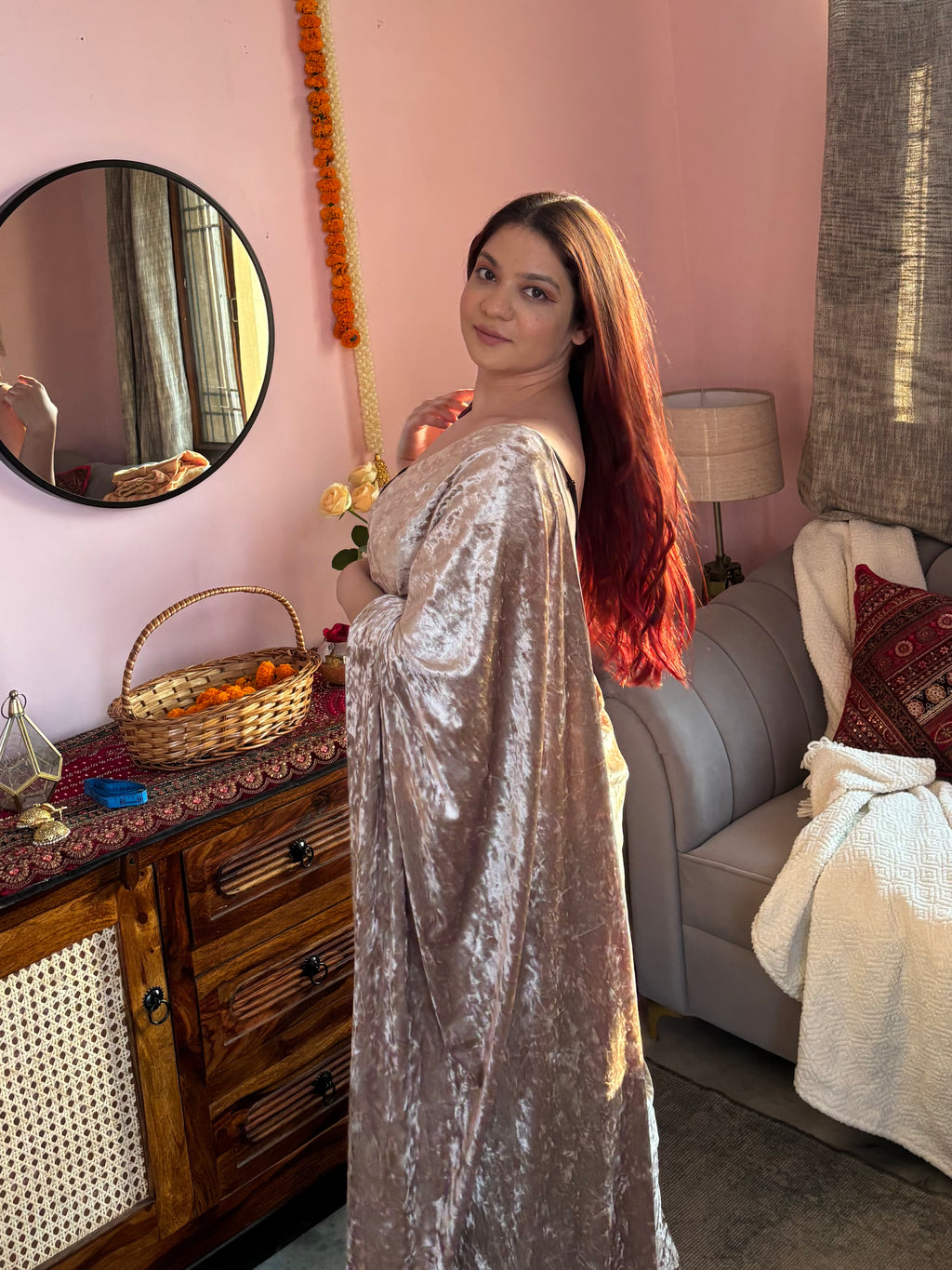 Velvet Mist saree- Stitched Saree with Unstitched Blouse