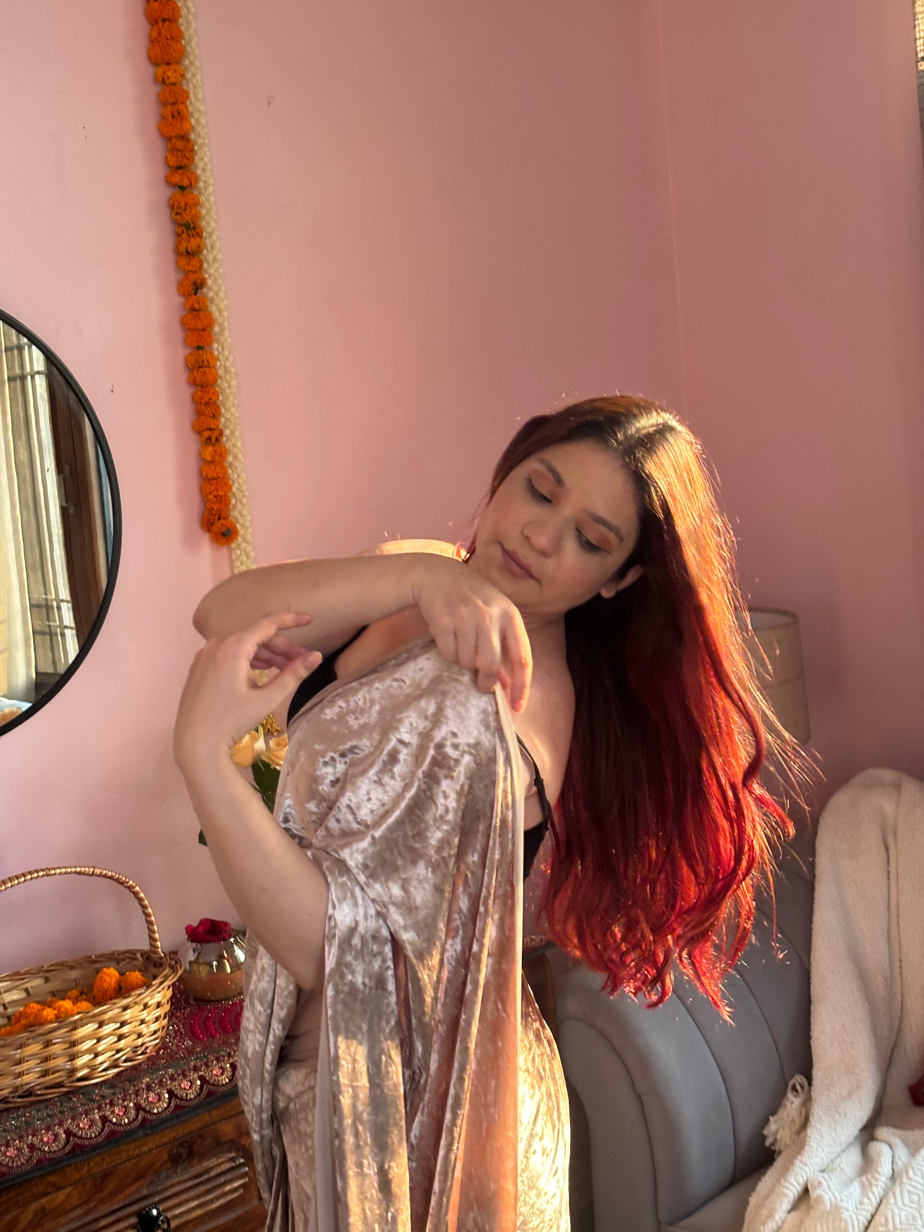 Velvet Mist saree- Stitched Saree with Unstitched Blouse