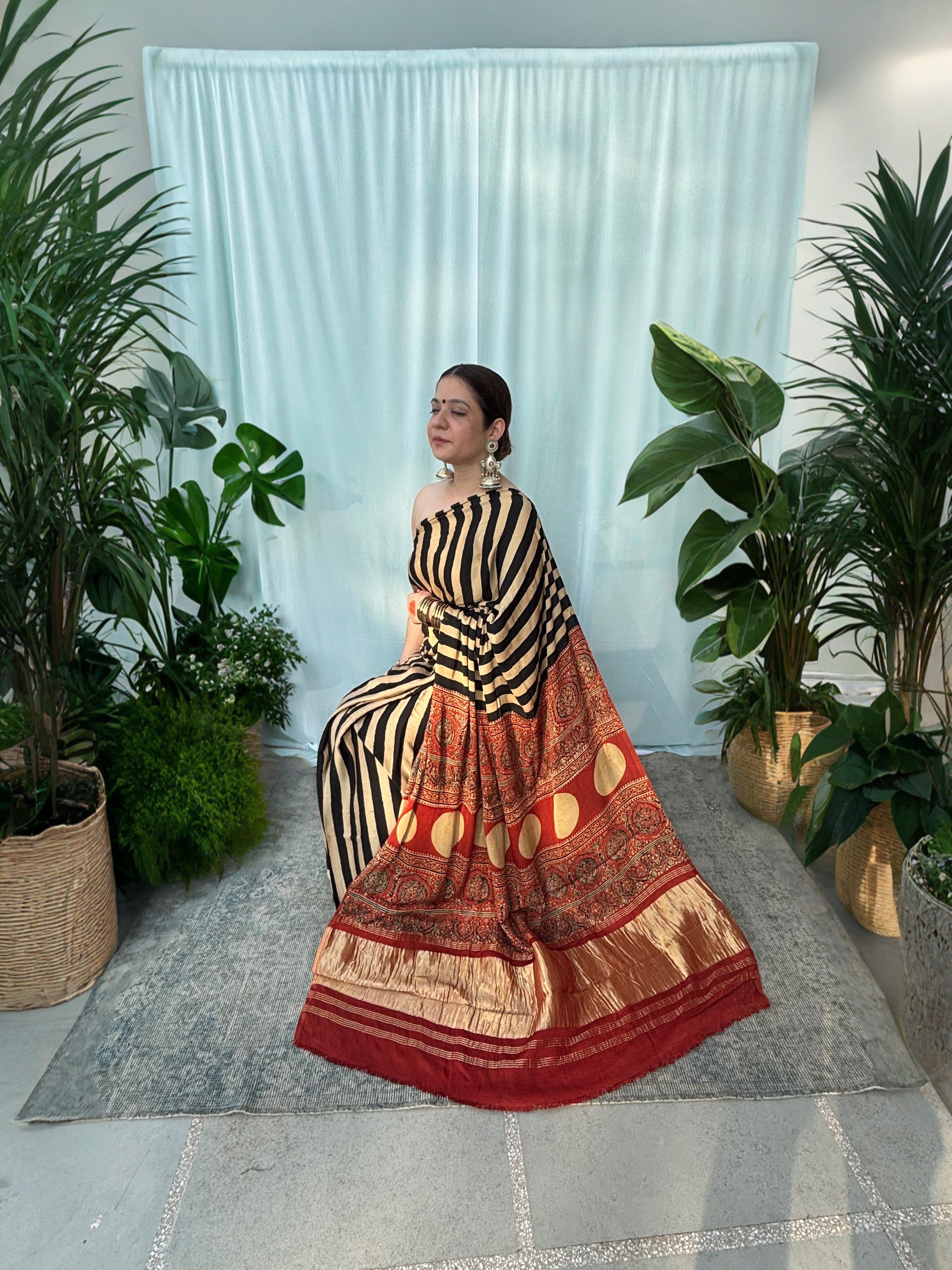 SILK RED BLACK SAREE 1