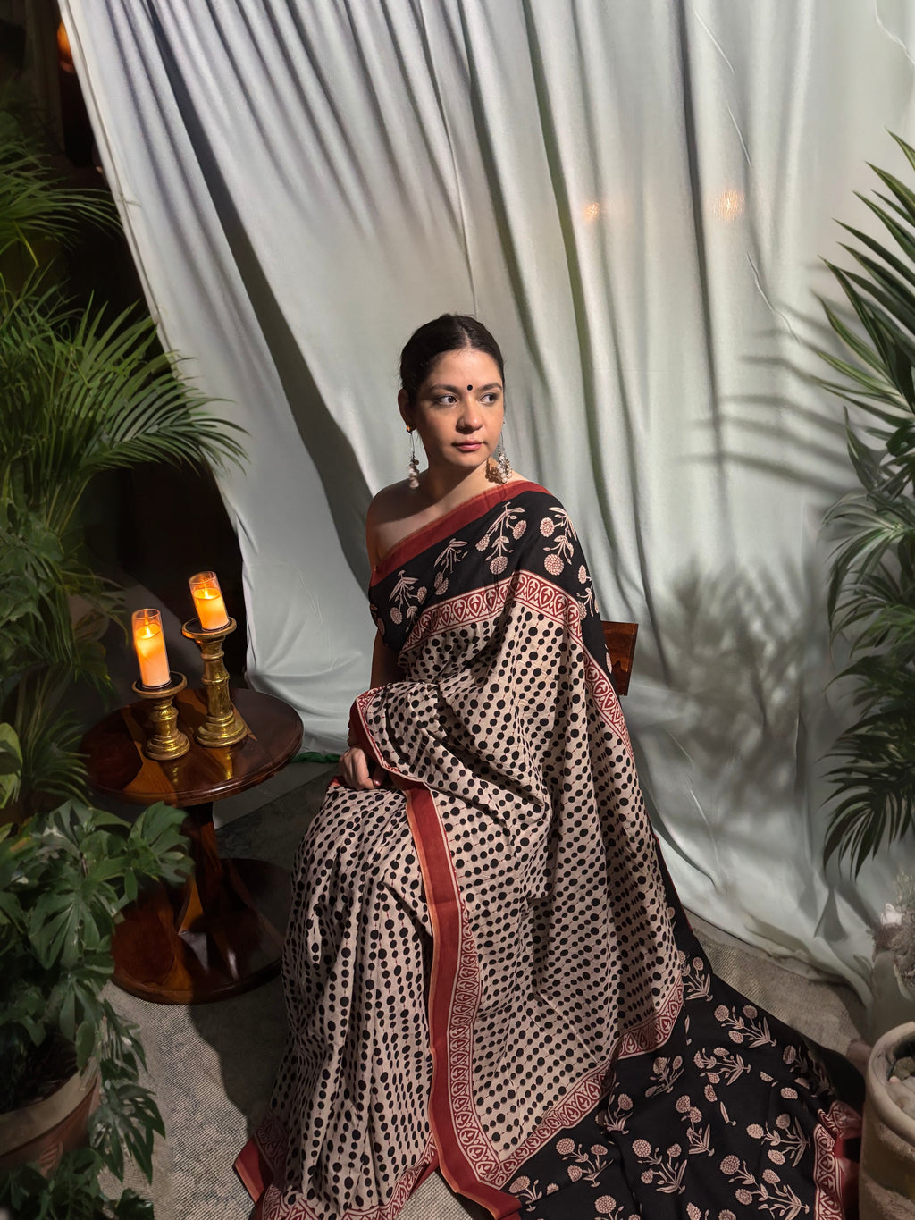 Bagru handblock printed pure cotton Mulmul Saree with blouse piece