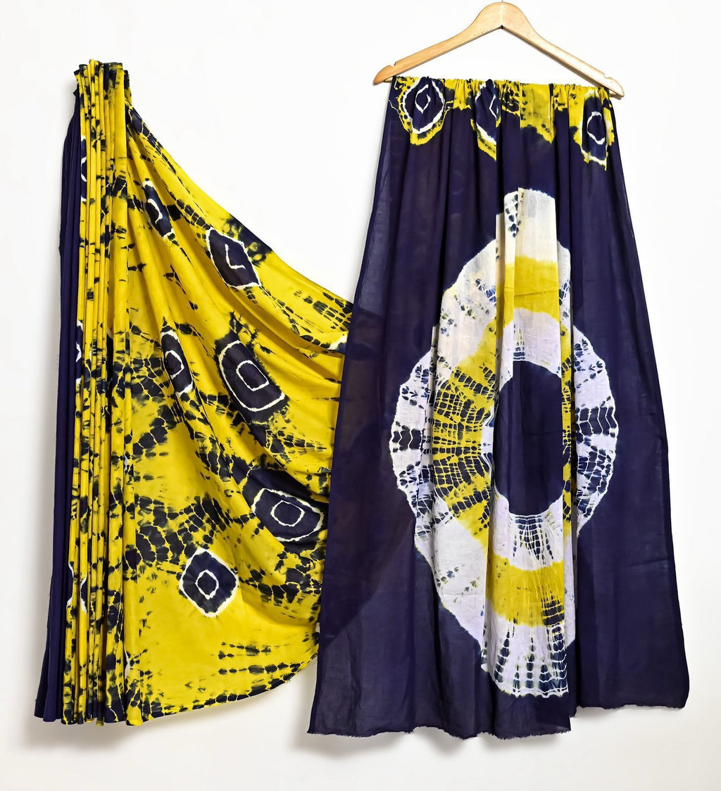 BLUE AND YELLOW COTTON SAREE 1